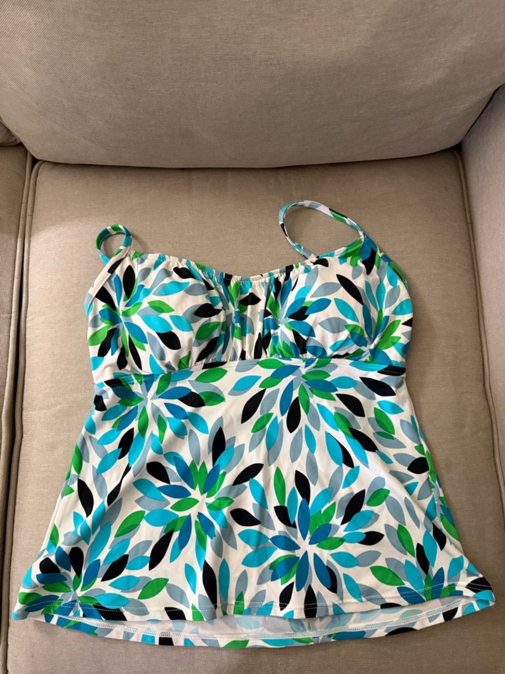 Blue & Green Floral Tankini Swim Top